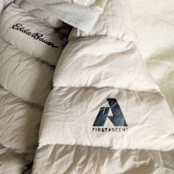 *EDDIE BAUER* First Ascent Stormdown 800 Down Jacket Beige WINDPROOF Medium - Picture 6 of 7